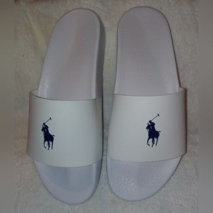 Polo Ralph Lauren Signature Pony Slide in White and Navy Size 12